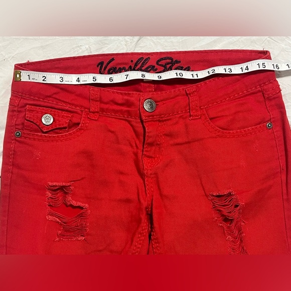 Vanilla Star Women's Red Distressed Cropped Jeans Size 7 - Picture 7 of 16